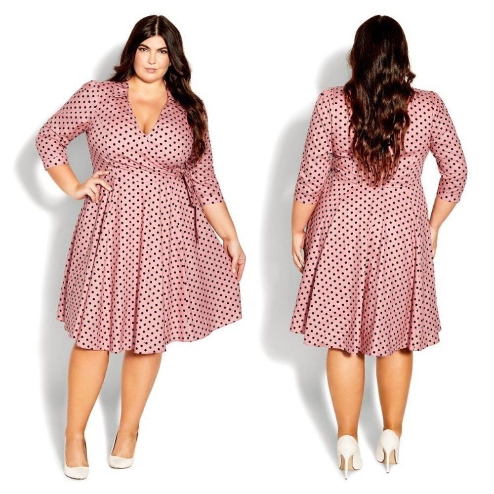 City Chic Size 14 Women's Faux‎ Wrap Lined Midi Dress SidePockets PartyPink $159